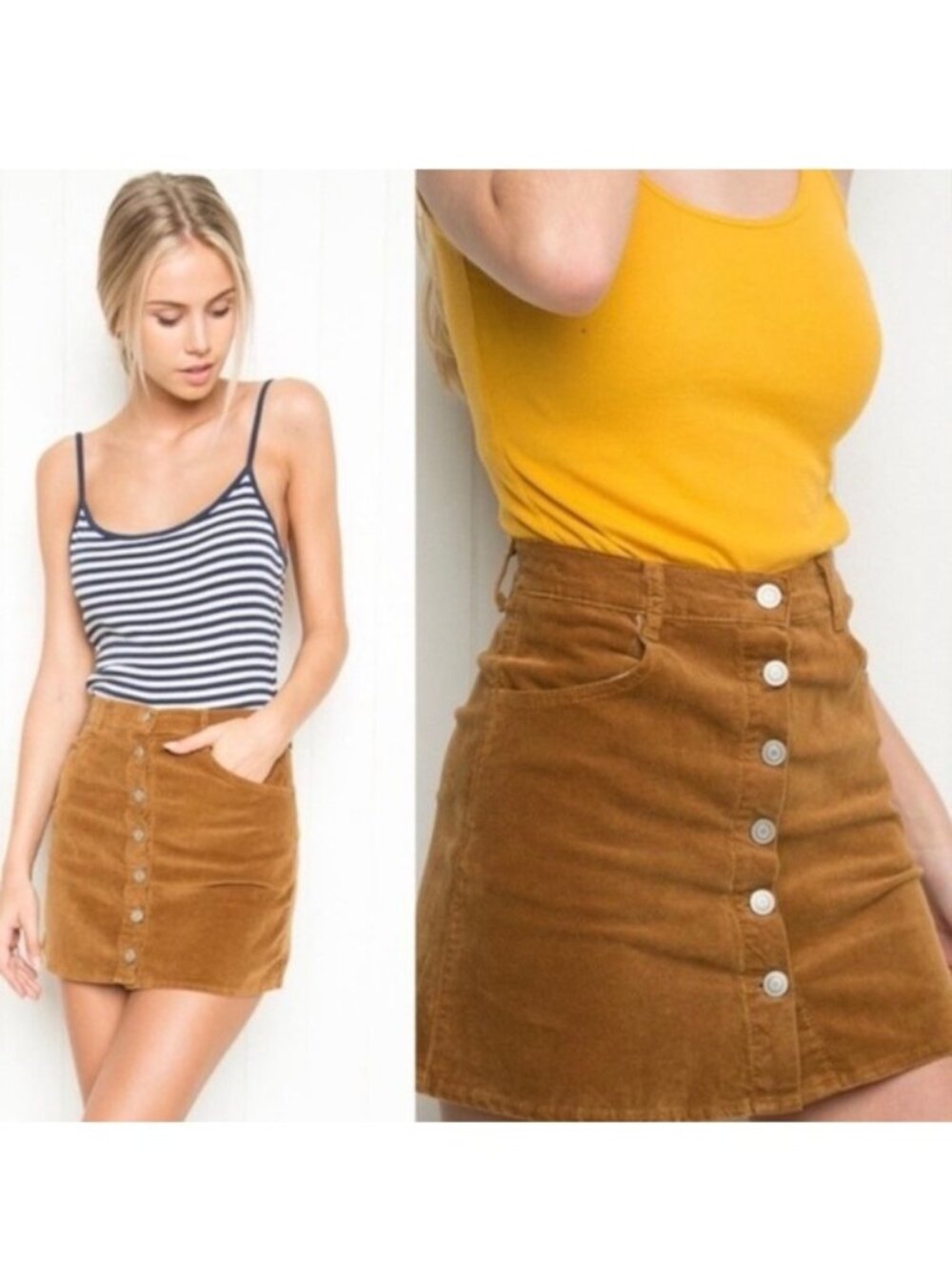 Brandy Melville | Tan Velvet Front Button up Mini Skirt | Size Small